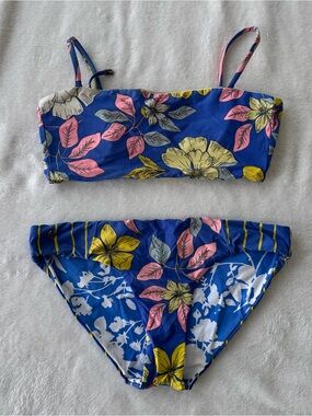 Maaji Floral Striped Reversible Bikini Top and Bottom, Size Small